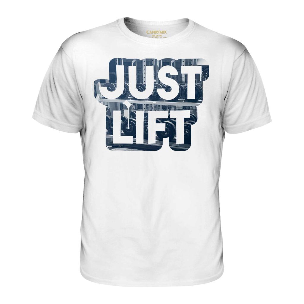 NEW JUST LIFT DUMBELL UnisexS TSHIRT TEE TOP GIFT GYM MOTIVATION
