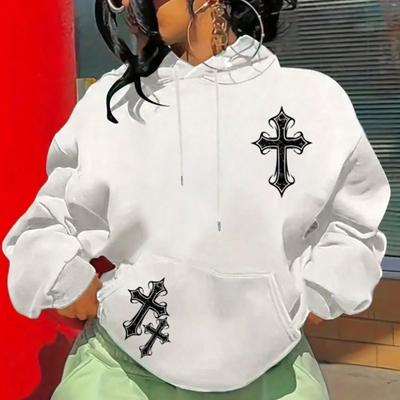 Женские свободные толстовки с принтом креста, блузки, толстовки, повседневные свитера с длинным рукавом