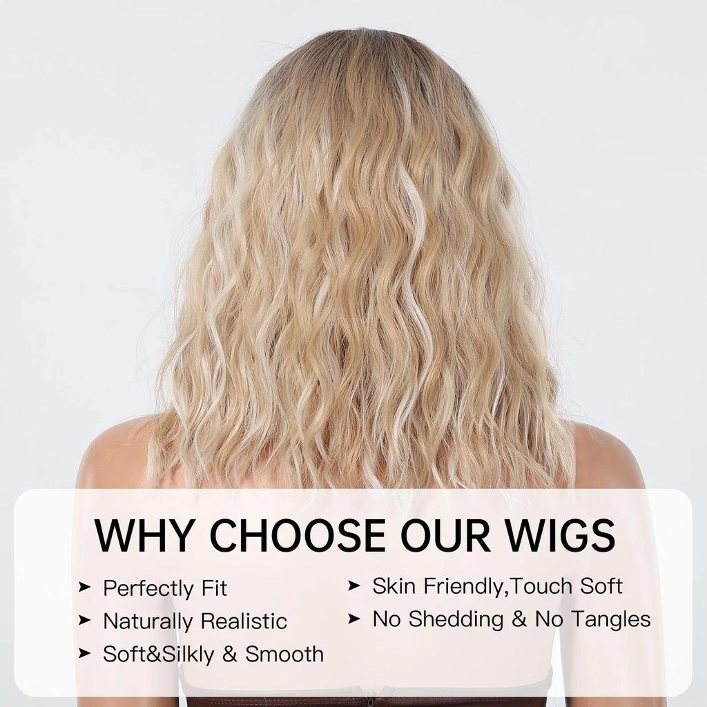 ALAN EATON Блондинка до плеч, синтетические парики с челкой, блондинка с омбре, мелкий парик для женщин, вьющийся повседневный парик, термостойкий