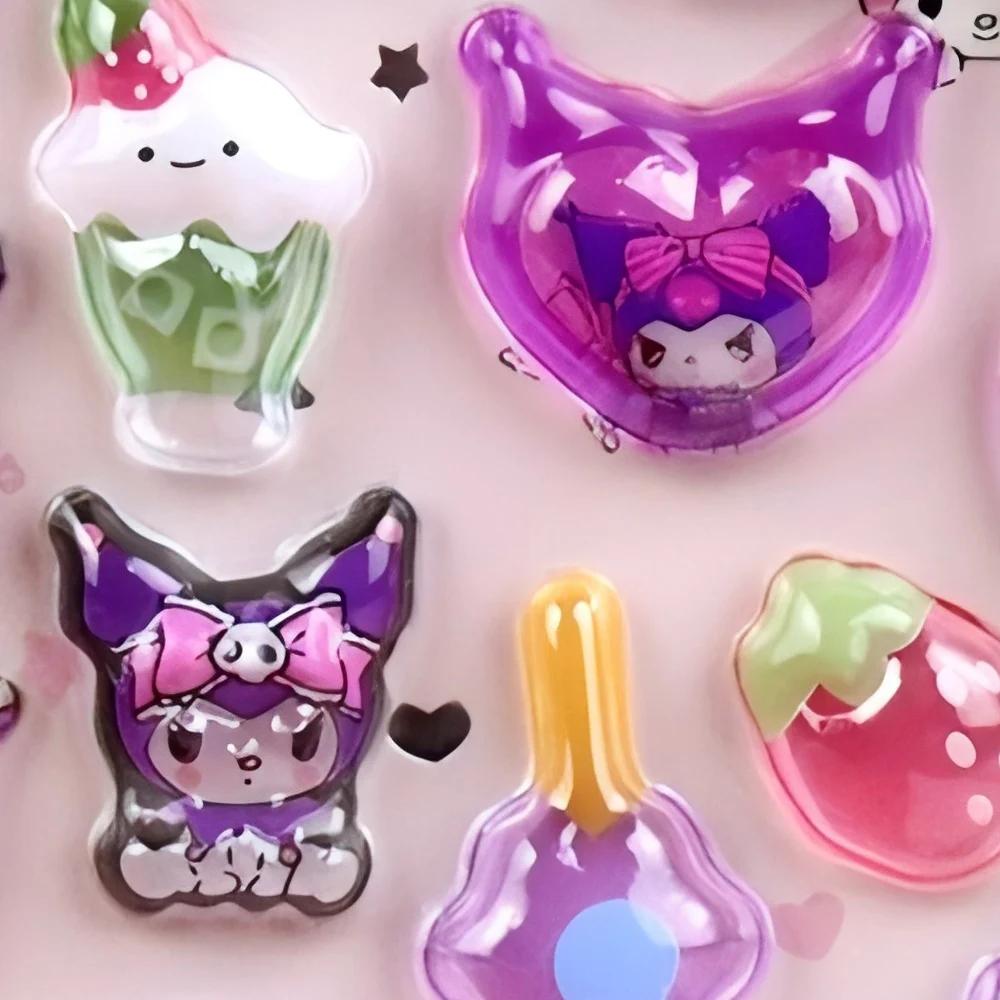 Светящиеся милые 3D рельефные наклейки Sanrio Кавайные для девочек Куроми Циннаморолл Моя Мелоди Хрустальные наклейки Наборы наклеек для детского декора