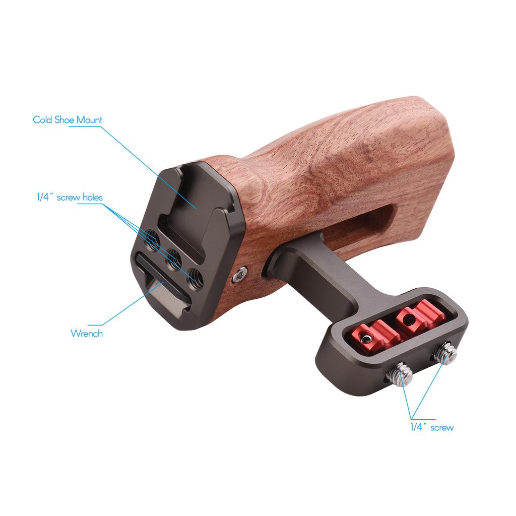 Universal Camera Cage Left Right Side Handle Wooden Hand Grip with 1 4 Screw Hole Cold Shoe Mount for Camera Cage