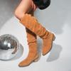 2024 Winter New Luxury Hollow Designer Womens Casual Boots Outdoor Office Walking Non-slip Chunky Heel Khaki Womens Cowboy Boots