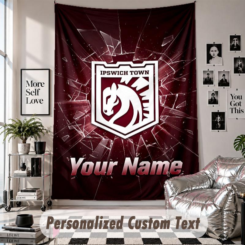 Wall Hanging Tapestry With Custom Name & Text, Ipswich Town Decorative Tapestry For Bedroom