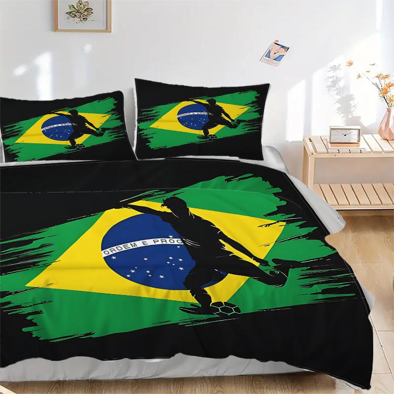 3Pcs Brazilian Football Spirit Bedding Sets For All Sizes New 3D Printed Bed Cover Comforter Duvet Cover Pillowcase Bedroom Decoration