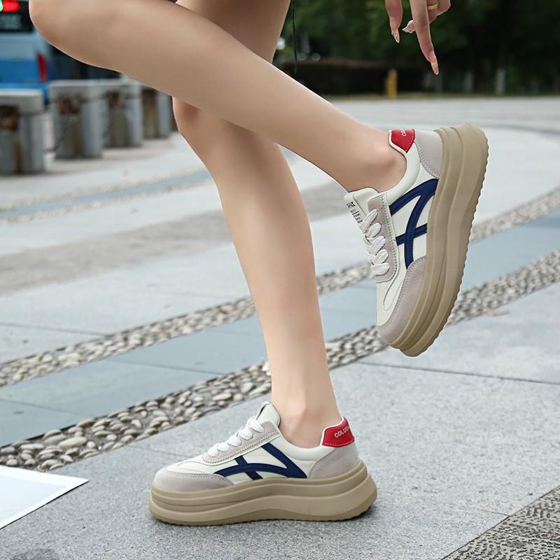 Gu Yunshu with Skirt Platform White Shoes Women's Autumn Sports Shoes Running Shock Absorption Retro Height Increase German Training Board Shoes Women