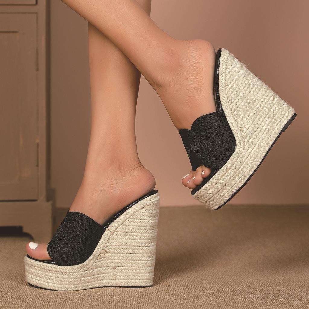 Женские сандалии на платформе, простые непромокаемые шлепанцы на наклонном каблуке, босоножки на танкетке 15 см LFD-10368-A15