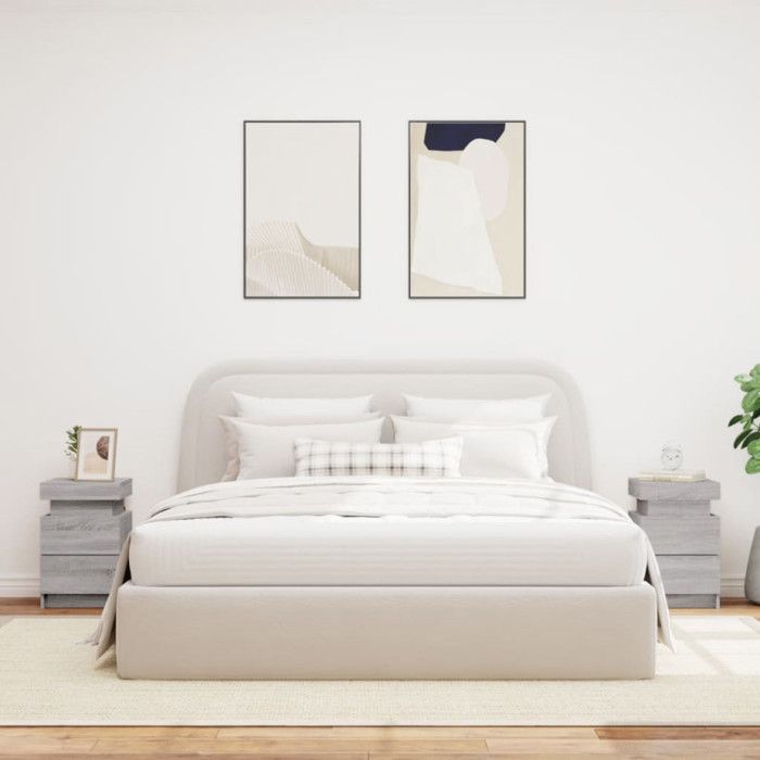 VidaXL Tables de Chevet avec Lumières LED 2 pcs, Armoires de Lit avec Rangement, Tables de Nuit Chambre, Moderne, Sonoma 836760