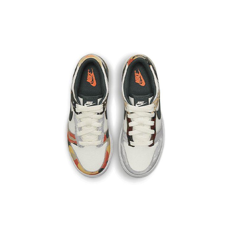 Nike Детские кроссовки Dunk Low SE PS Sail Multi-Camo Multi-Color Vintage-Green Total-Orange DB1900-100