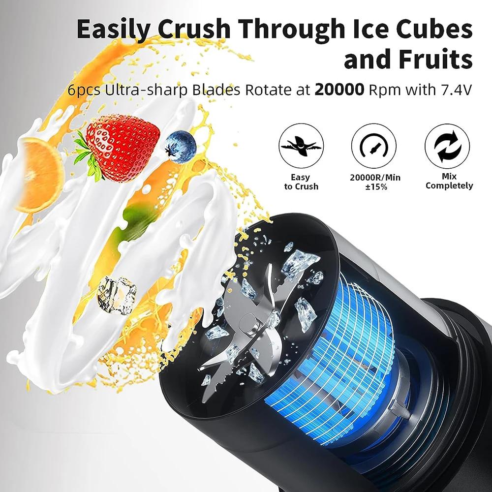 Portable Fruit Juicer 6 Sharp Blades Rechargeable Personal Multifunctional Handheld Mini Blender Cup for Shakes and Smoothies