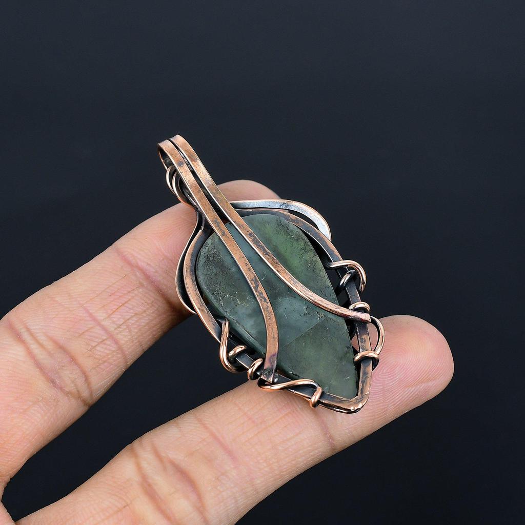 Aquamarine 999 Copper Wire Wrapped Pendant, Handmade Gemstone Jewelry Pendant For Memorial Day