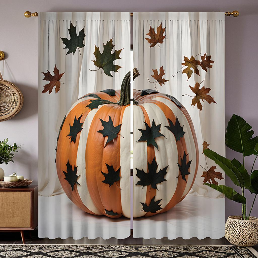 2 шт. HD Кленовый лист в виде тыквы на День благодарения декоративная занавеска Белая занавеска с цифровой печатью в стиле домашнего декора Украшенная гостиная