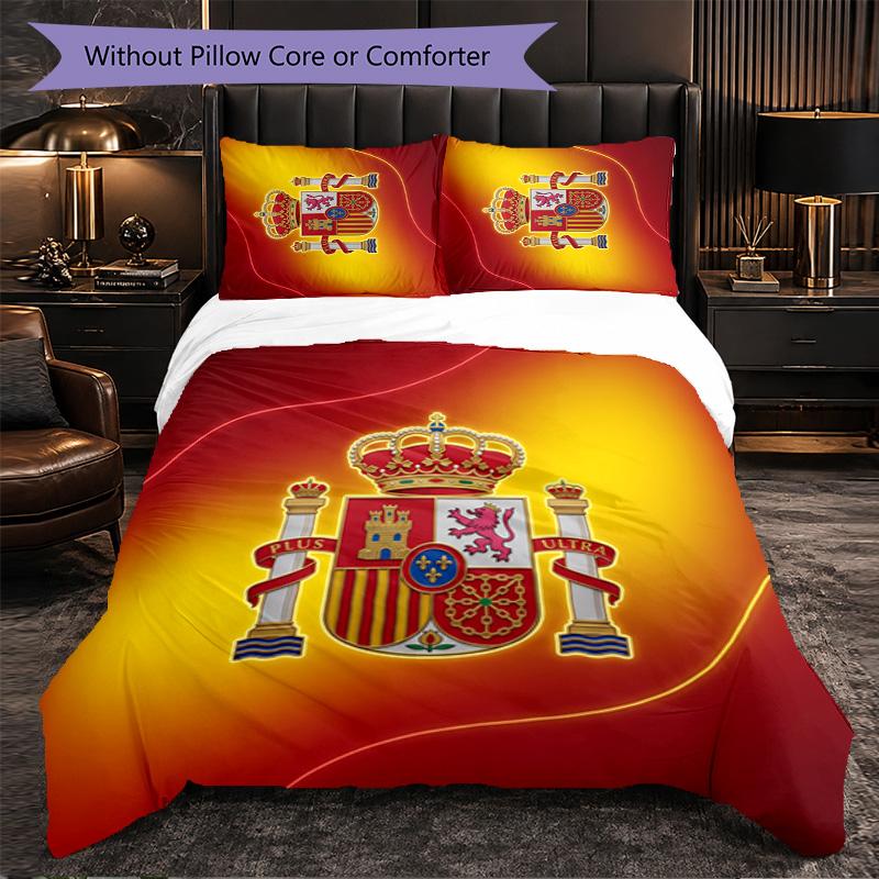 Spain football Pattern 3 Pieces Bedding Set Soft Microfiber Duvet Cover with Pillow Cases for Bedroom