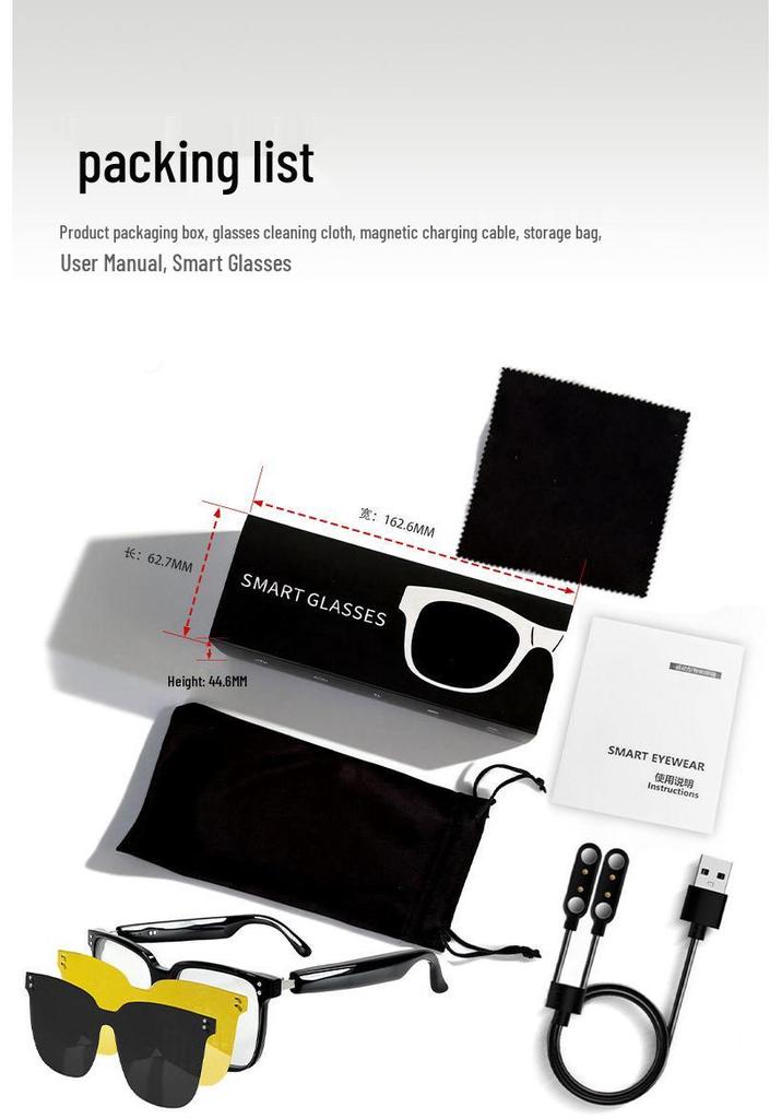 Smart AI Bluetooth Glasses: Real-time Translation, Music, and Calls in 100+ Languages (Compatible with Various Frame Shapes)