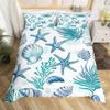 Coastal Duvet Cover Set Twin Queen Nautical Beach Bedding Set For Young Child Cartoon Starfish Seaweed Seashell Comforter Cover
