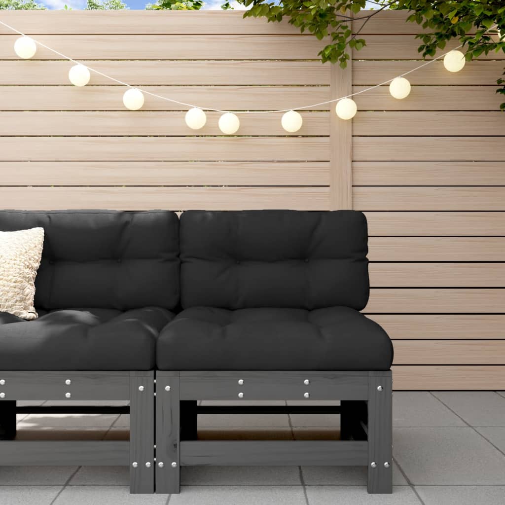 Mid Section Sofa with Cushions Gray Solid Pine Wood