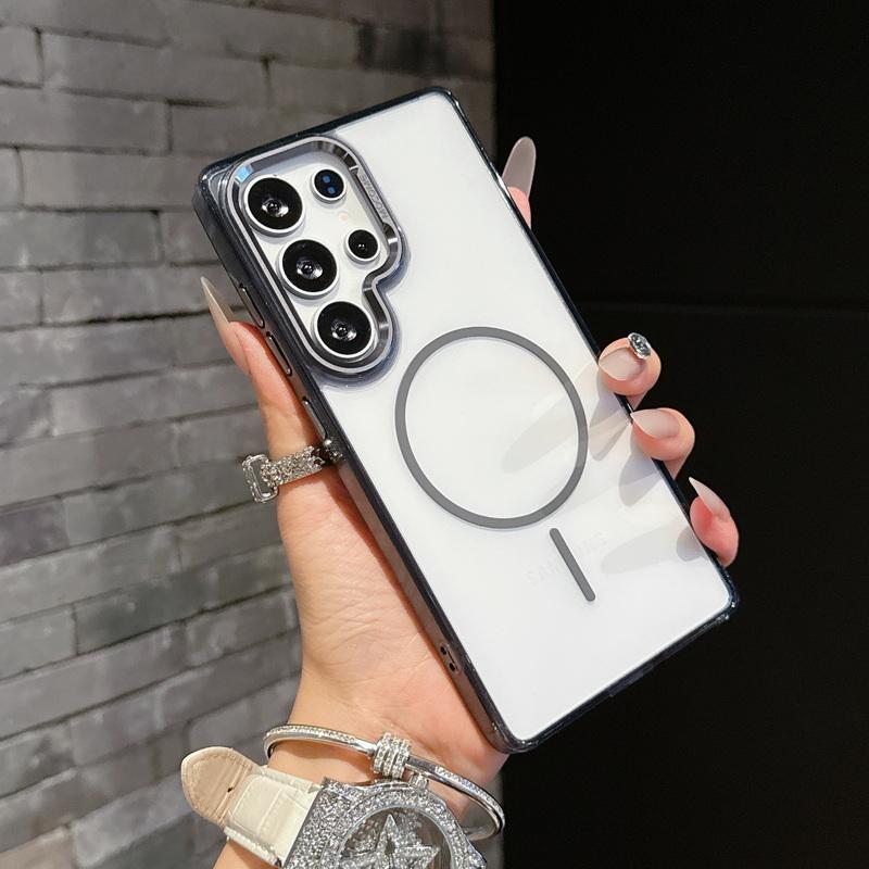 Metal Lens Frame Clear Phone Case For Samsung S25 Plus S24 FE S23 Ultra A16 A56 A36 A55 A15 Soft Edge Shockproof Wireless Charge Magnetic Back Cover