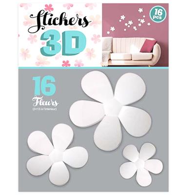 [Q8032] - 16 White 3D 'Flowers' Stickers - Sheet 30x22 Cm