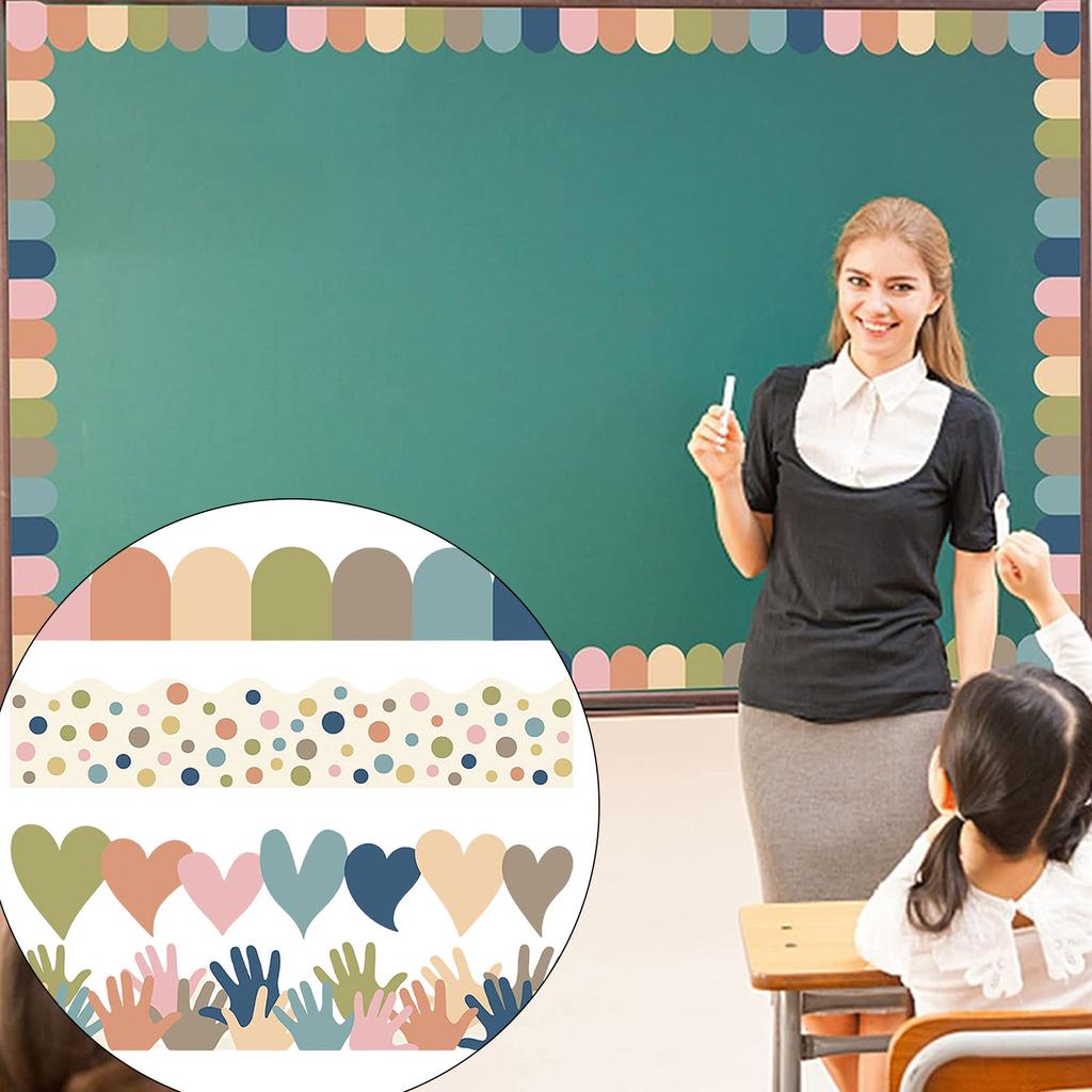 80Pcs Bulletin Board Border for Classroom Chalkboard Decoration Heart Border Trim Colorful Dot Border Trim Wall Decals