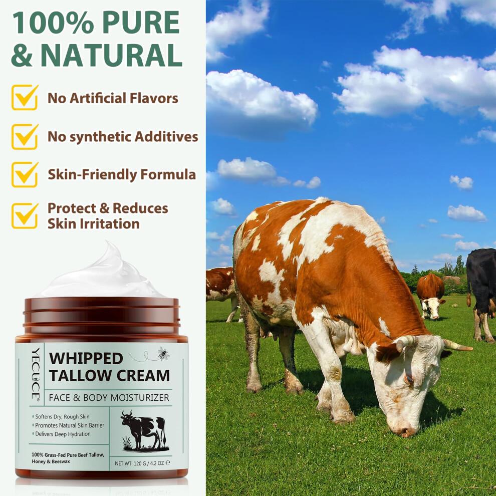 Beef Tallow Honey Balm - Organic Grass Fed Tallow Face Cream - Deeply Nourishing & Moisturizing Beef Tallow Skin Care for for Dry Skin, 120g