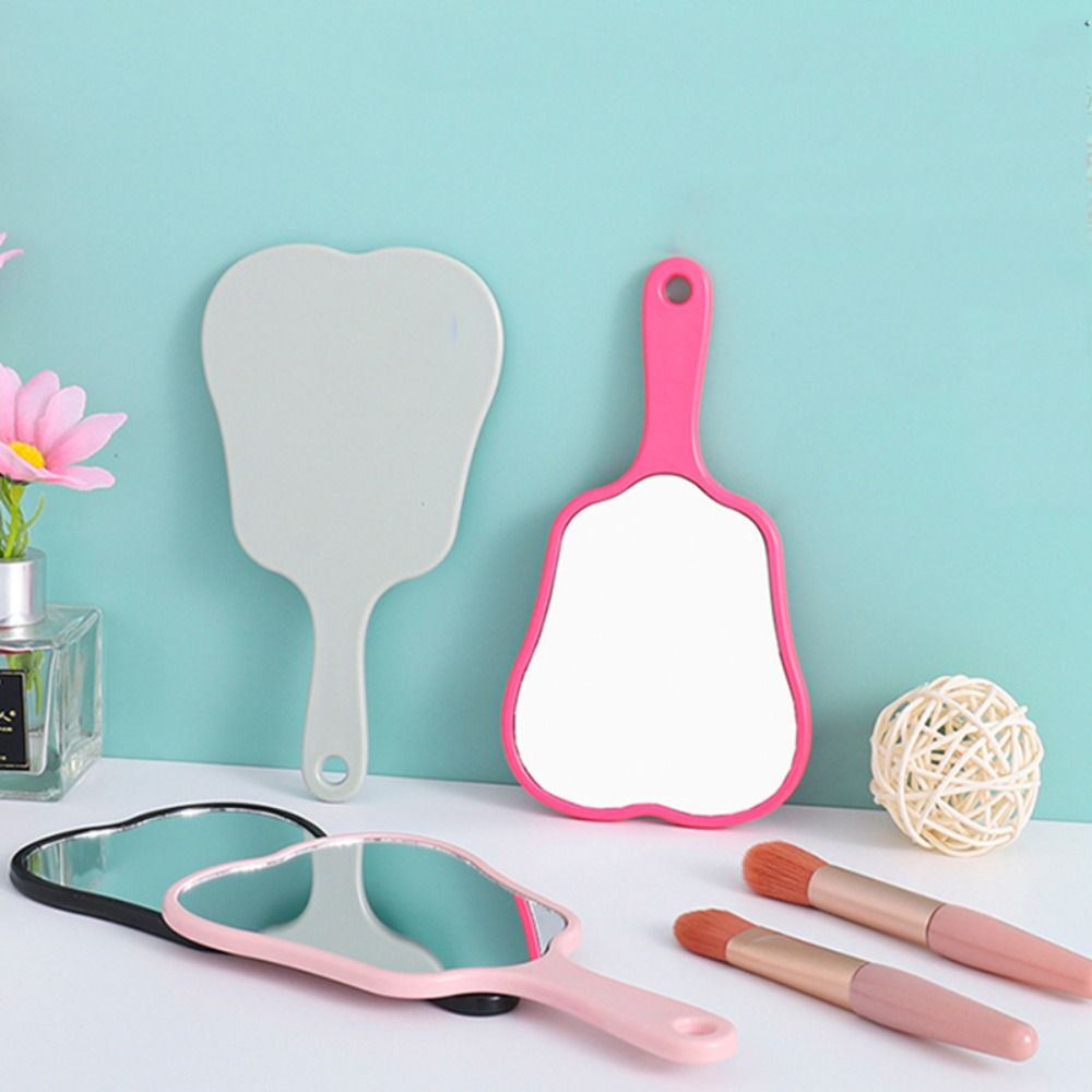 Plastic Tooth-shaped Mirror High-definition Portable Makeup Mirror Handheld Sector Mirror  Women