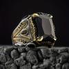 Ретро Мужские Турецкие Печатки Ручной Работы Кольцо с Резным Орлом Цвета Старинного Серебра Вставка из Черного Циркона Новое Панк Мотоциклетное Кольцо