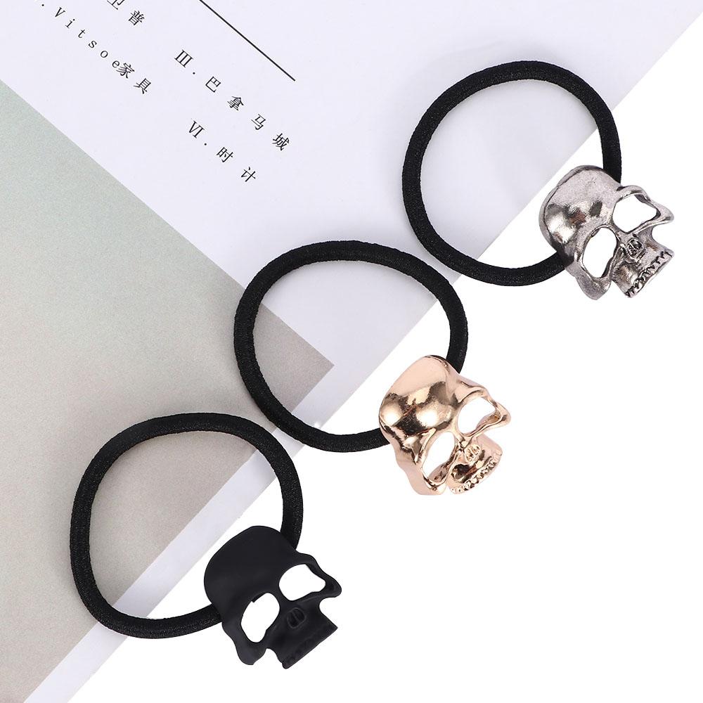 Fashion Girl Ponytail Rope Women Hairband Metal Skull Elastic Hair Rope
