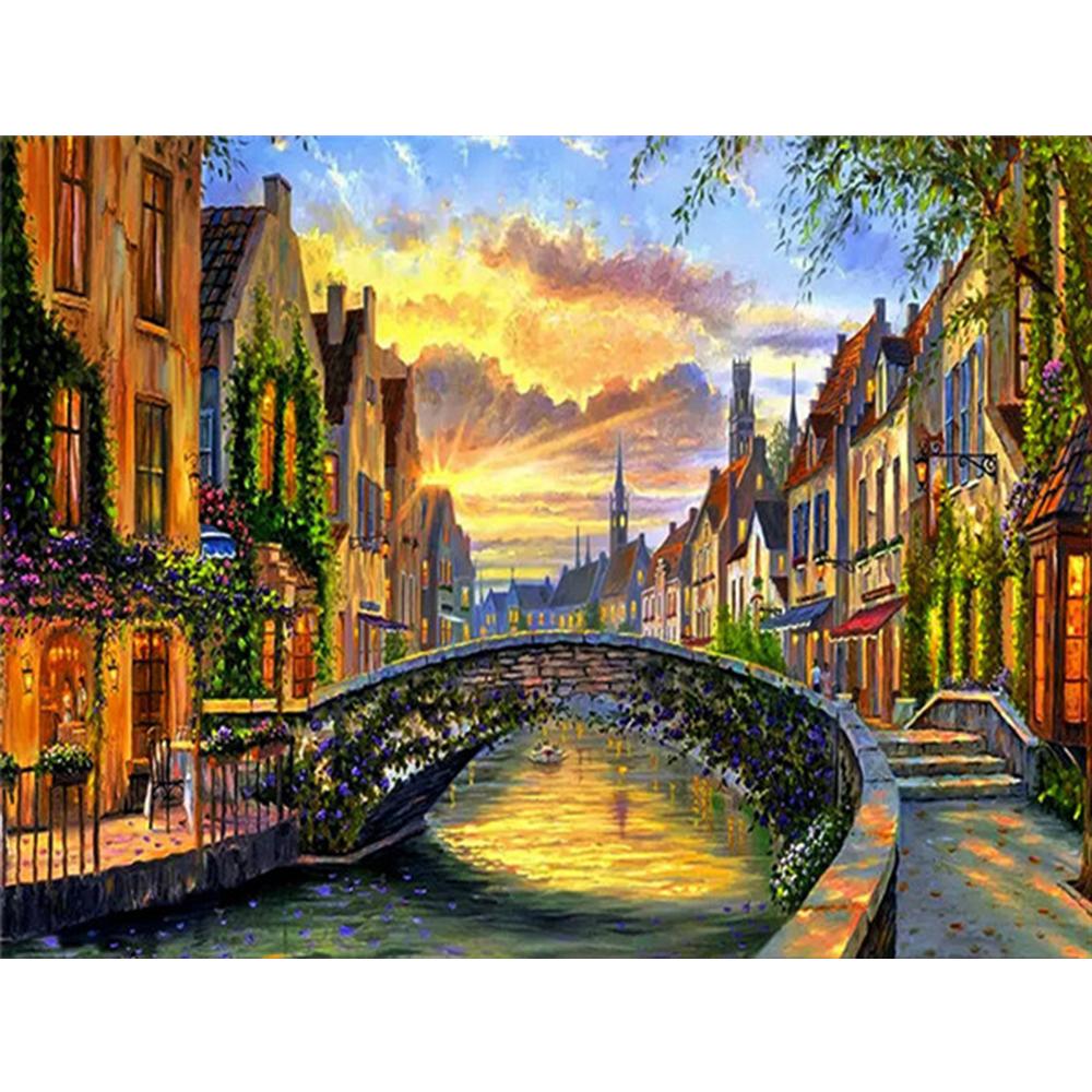 5D DIY Полный дрель Алмазная картина Город Венеция Искусство Rhinestone Craft Kit Алмазная вышивка Пейзаж Мозаика Домашний декор