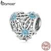 BAMOER стерлингового серебра 925 пробы синие бусины в форме сердца в форме снежинки Love для женщин ювелирные украшения