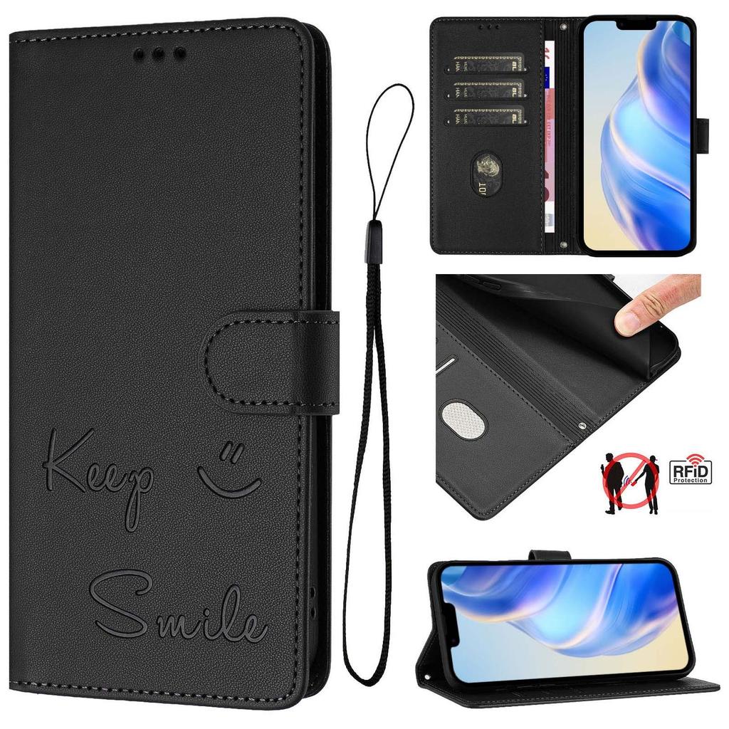 Leather Wallet Flip Case For Doogee N55 Plus N60 Pro Note 58 59 56 56x Keep Smile Embossed Design with Wrist Strap