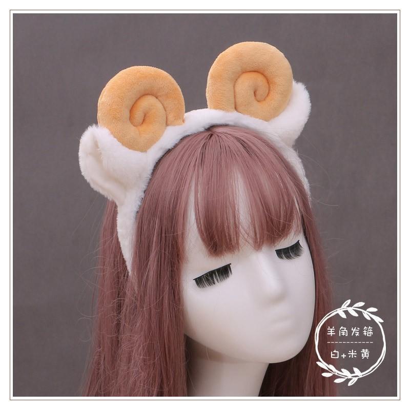 Handmade Cartoon Animal Ear Hair Band With Fluffy Lamb Horns Women Girls Sweet Style Headband Accessory
