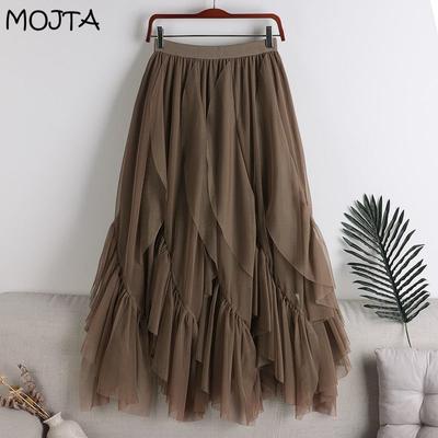 Весенне-осенняя женская большая распашная юбка, двухслойная сетчатая эластичная юбка трапециевидной формы с высокой талией