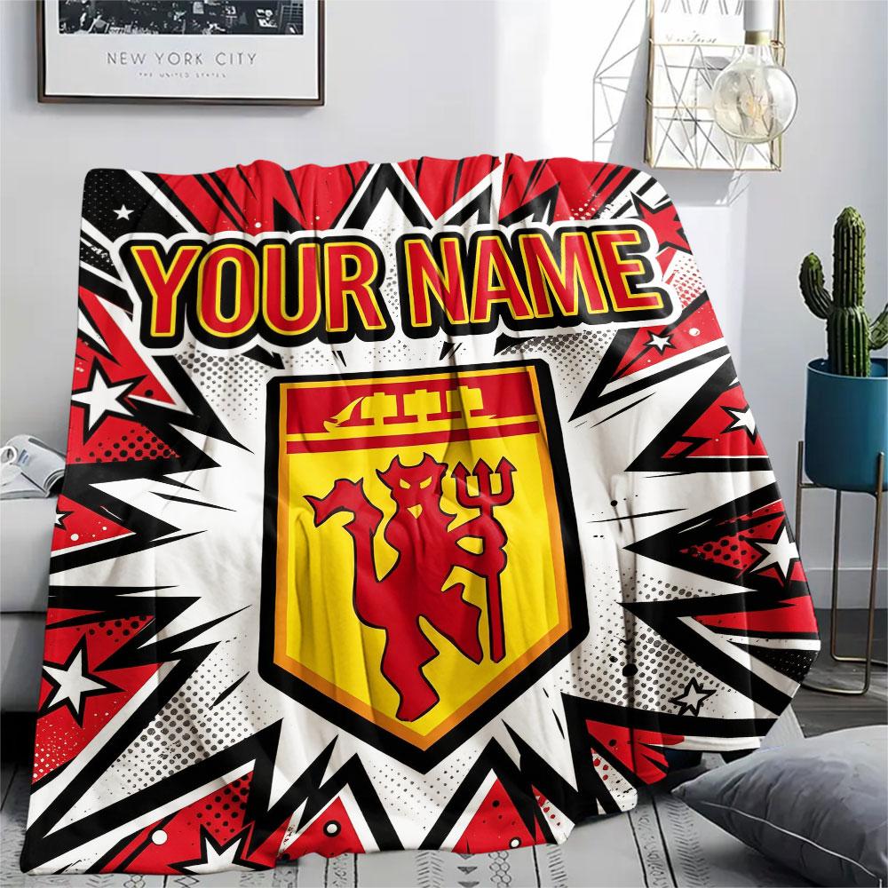Custom Name,Man United Printed Flannel Blanket, soft throw for bedroom sofa, washable, Christmas present, great gift.