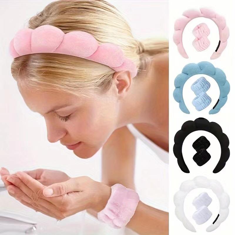 Sponge Spa Headband with Wristbands for Washing Face Wide Padded Headband Skin Care Makeup Removal Shower for Women Girls