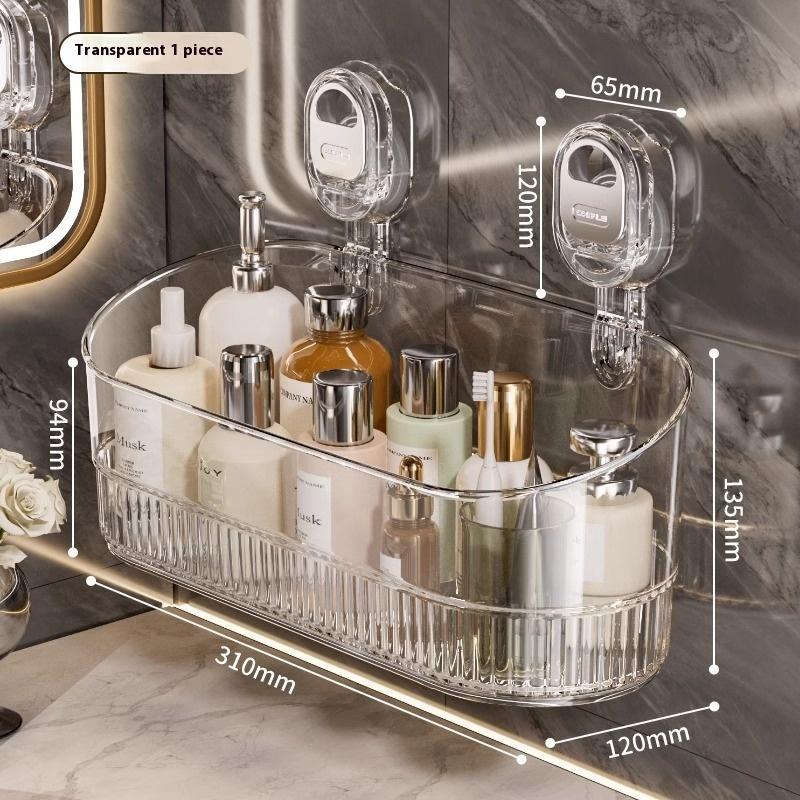 Стеллаж для хранения на присосках, прозрачный золотой, без перфорации, полка-сушилка для ванной комнаты, настенный органайзер