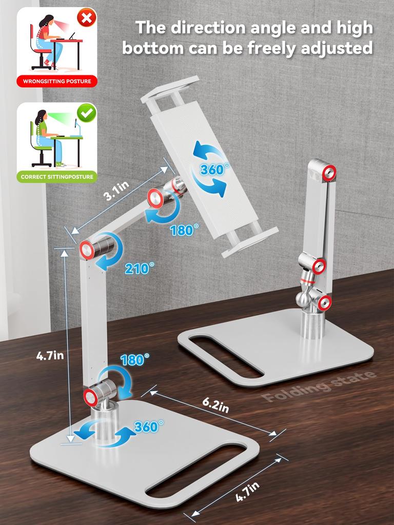 Tablet Stand Holder iPad Mobile Monitor Stand - Stand, Arm-Supporting, Portable, Lightweight,