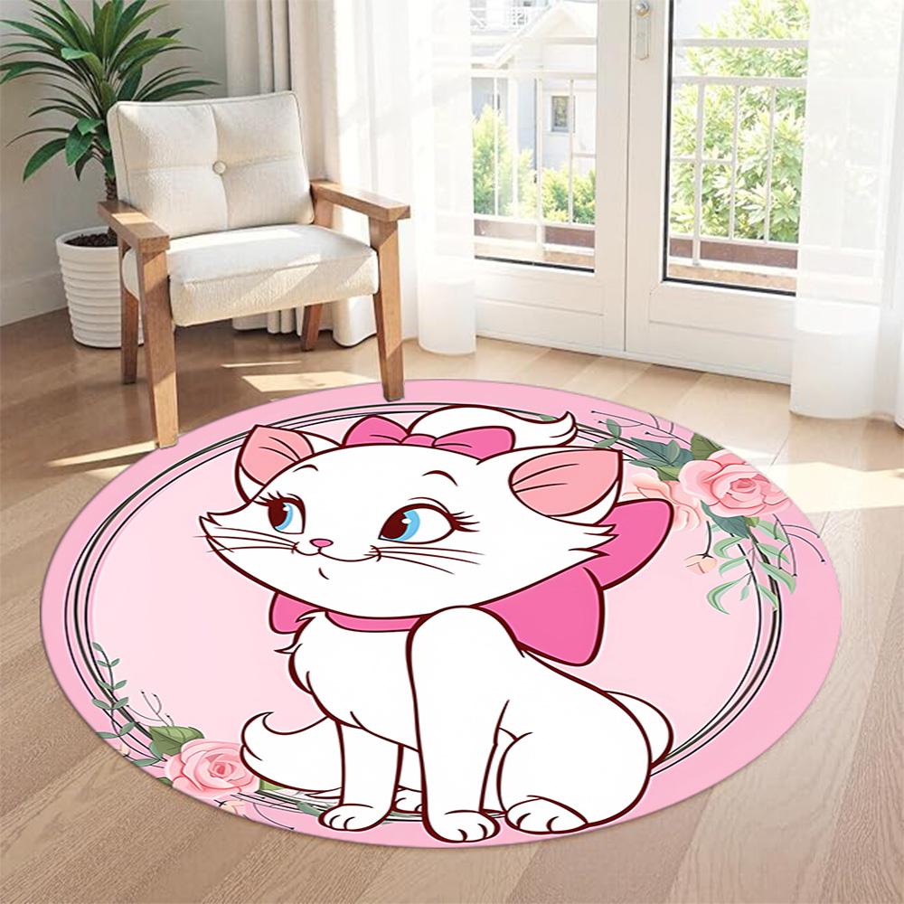 Pink Polka Dot Kitty Round Floor Mat Design for Outdoor Study room Hallway Bedrooms Anti-slip Round Rug Anime Office Decor Spiritual Gift