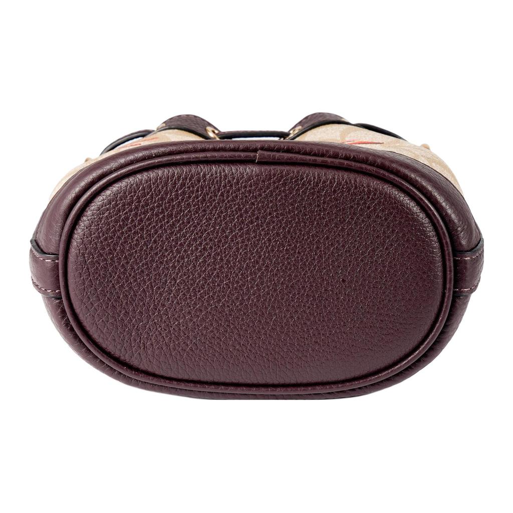 New COACH Bucket Classic Jacquard Leather Bucket Bag, Handbag, Shoulder Bag Trumpets Women's Beige & Dark Brown CK524-IMOT4