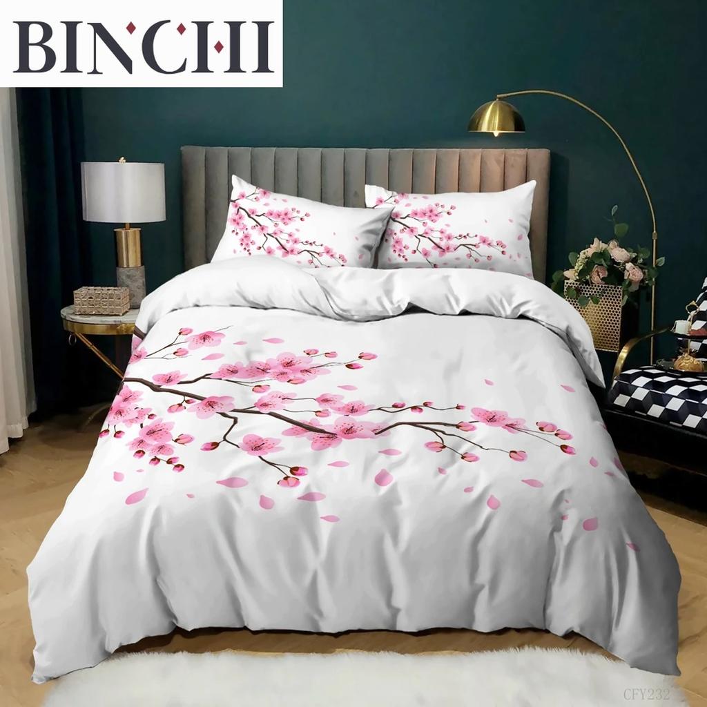 Plum Blossom Duvet Cover Collection King Pink Flower Quilt Cover For Girls Microfiber Branches Printed Bedding Collection