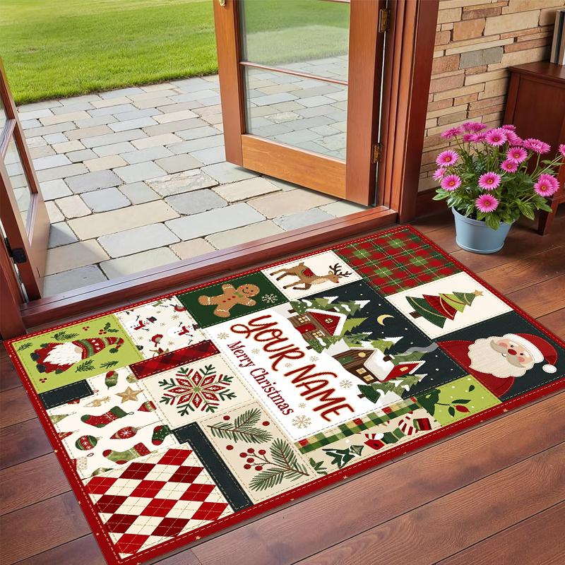 Christmas Custom Name Printed Square Area Rug Soft Non Slip Floor Carpet For Bedroom Holiday Gift
