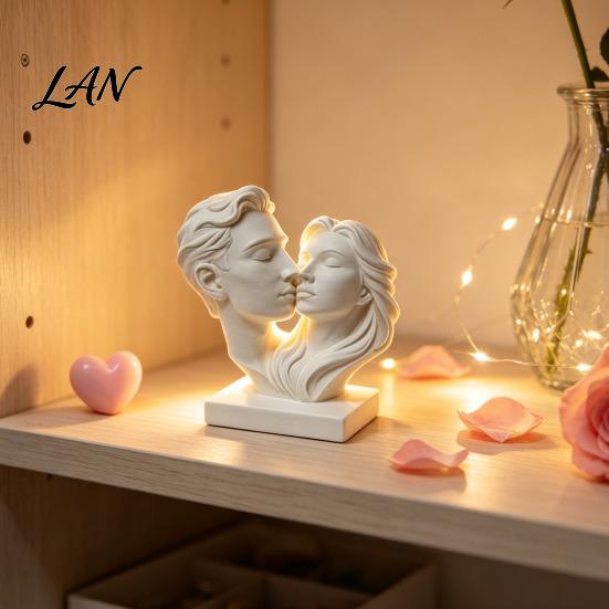 Bedroom Decorative Accents 3D Printed Couple Hugging Kissing Statue, Modern Minimalist Art Sculpture Artistic Bust for Home Desk Shelf, Romantic Decor