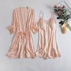 Women's Silk Five-Piece Pajama Set: Spring/Autumn Nightdress & Robe with Chest Pad