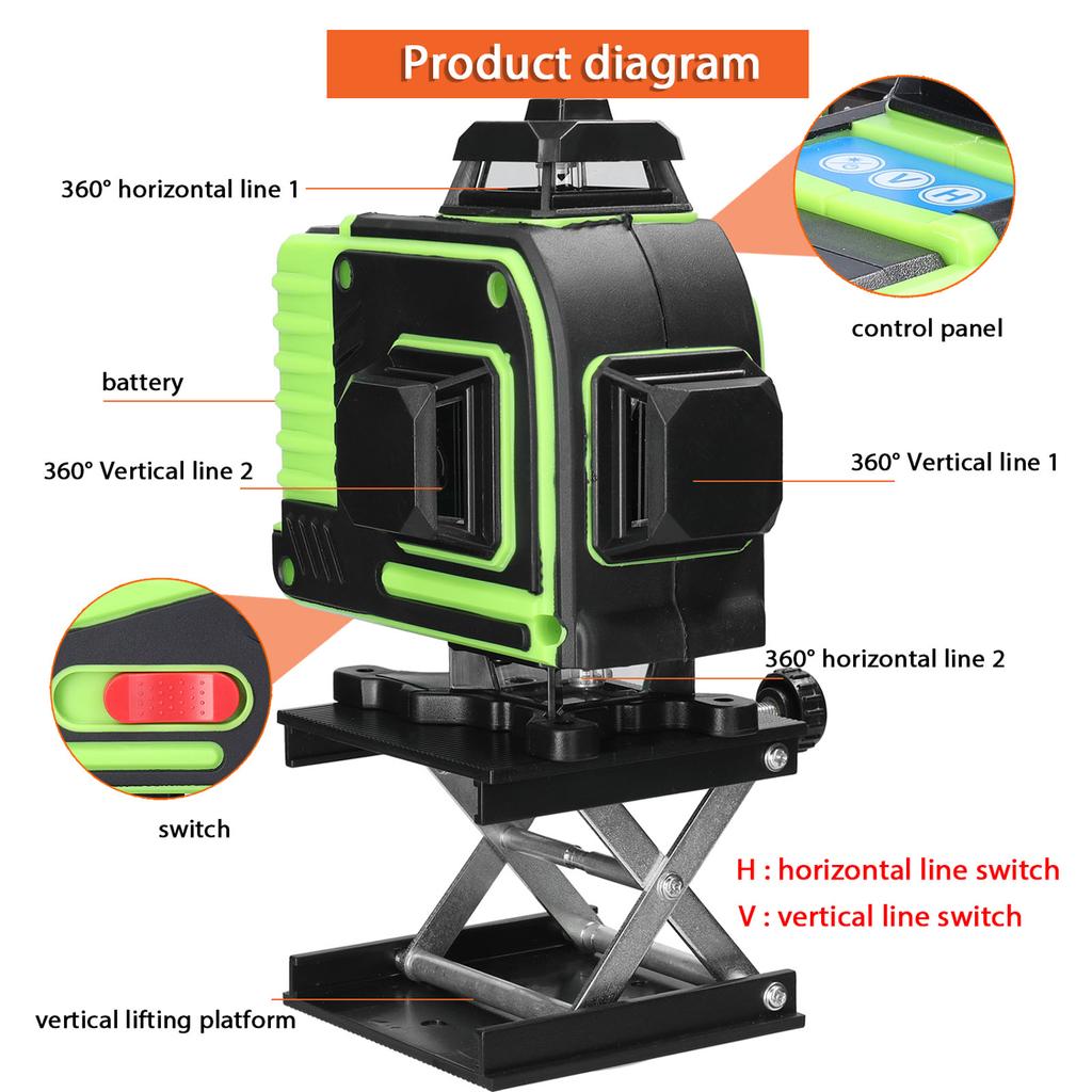 Multifunctional 16 Lines Laser Level 3 Degrees  Self-leveling Function Leveling Tool Omnidirectional Ground