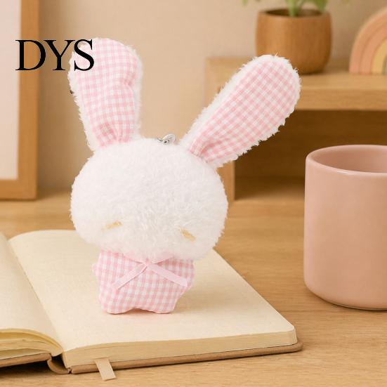 Plaid Ear Bunny Charm Ribbon Bow Rabbit Plush Pendant for Backpacks, Stuffed Bag Charm, Soft Animal Keychain Decoration Decorative Accessory