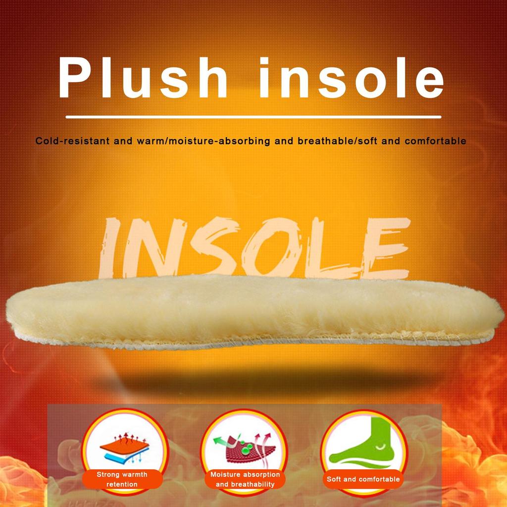 2 Pairs Shoe Insole Insert Fall Winter Warm Thick Fuzzy Wool Blend Soft Cushioning Men Women Snow Boot Inner Sole Foot Pad