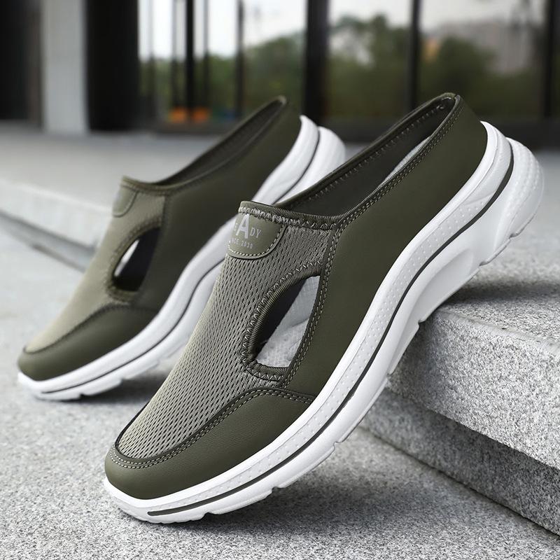 Men's Shoes Hollow Half Slippers Soft Sole Comfortable Casual Shoes One Pedal Dad Shoes Breathable Non-smelly Feet Mesh Shoes Single Shoes