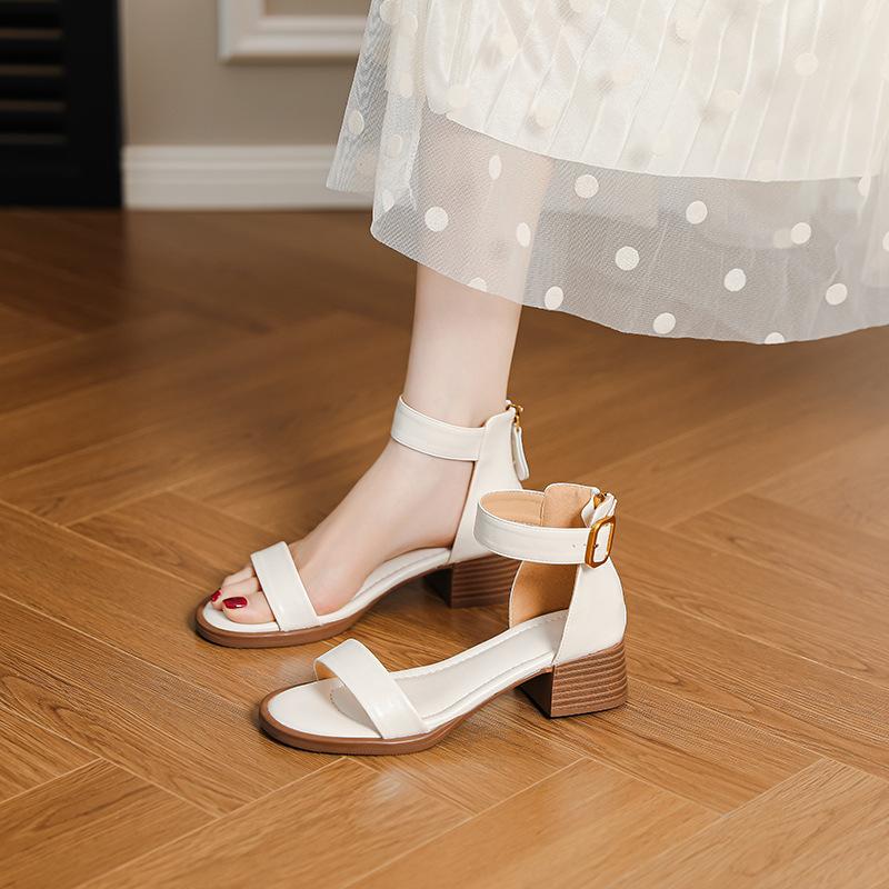 Босоножки на платформе на среднем каблуке женские французские ретро с задней молнией на толстом каблуке с широким открытым носком на среднем каблуке римские туфли женские