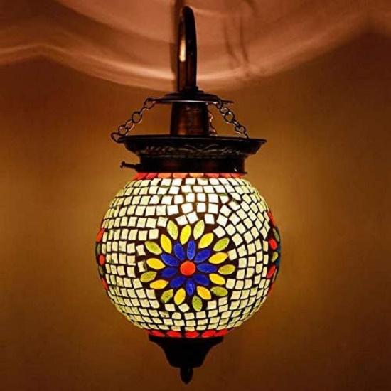 Ball Shaped Glass Wall Lamp for Living & Home Decoration Turkish Lamp (Multicolour, Bulb Not Included); Made In India