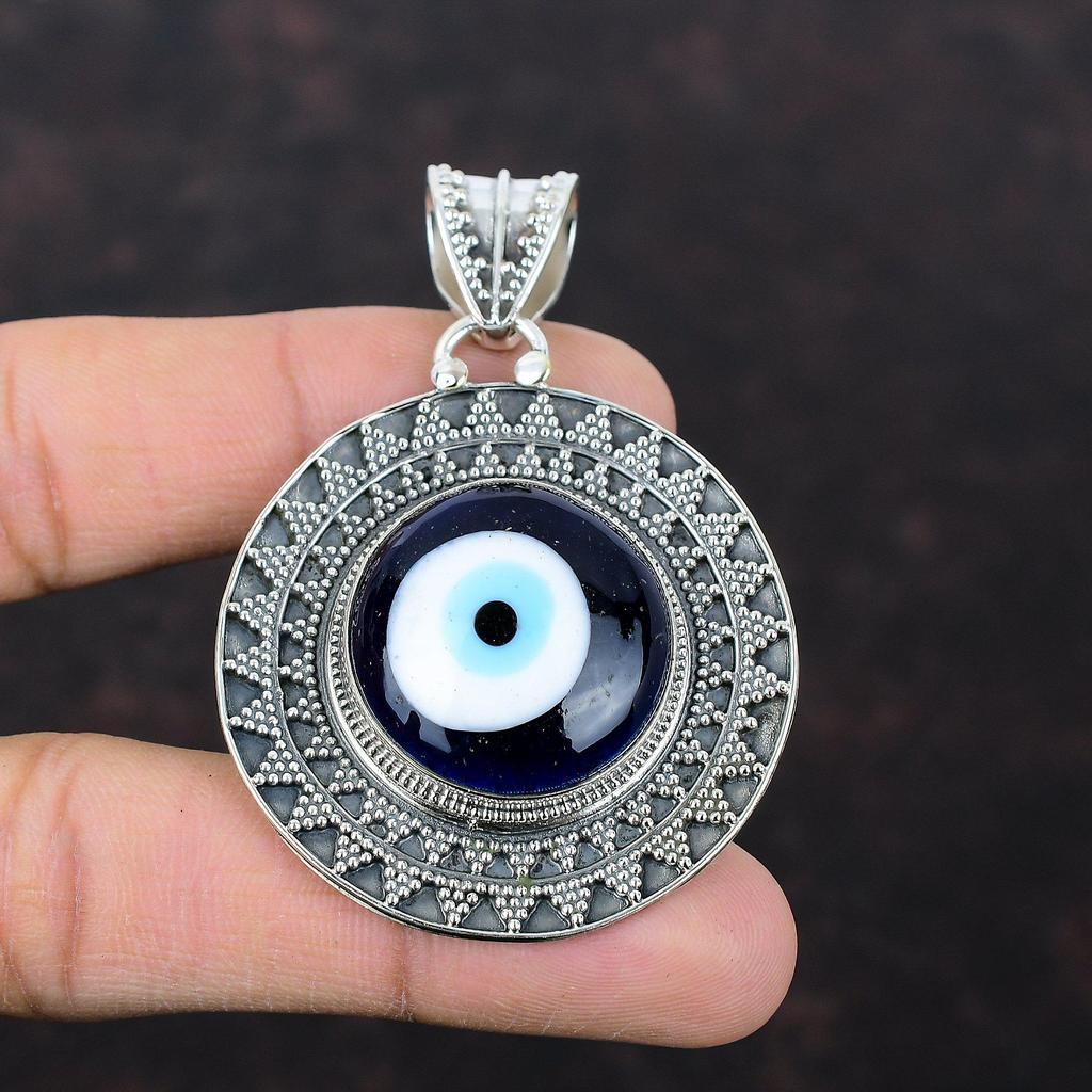 Синий цвет Подвеска от сглаза Подвеска из стерлингового серебра 925 пробы Подвеска из натурального драгоценного камня Элегантные ювелирные изделия Подвеска ручной работы Винтаж Подвеска для подарка