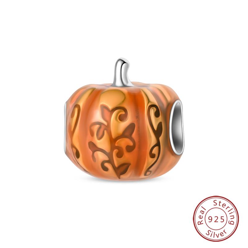100% 925 Silver Autumn Harvest Series Brown Music Squirrel Scarecrow Pumpkin Maple Leaves Charms Beads DIY Jewelry Gift