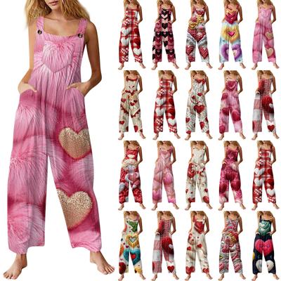 Женский модный повседневный винтажный комбинезон без рукавов на пуговицах с принтом ко Дню святого Валентина